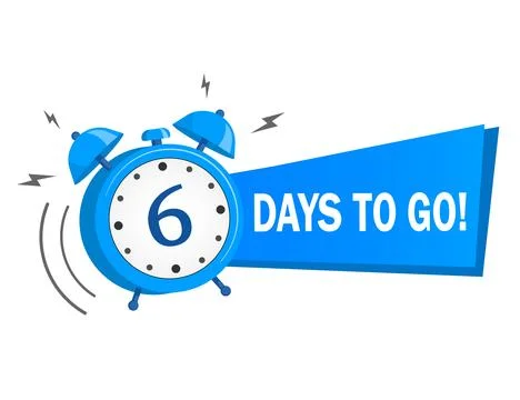 Six days to go. Vector stock illustration on white background. label, blue alarm Stockillustratie