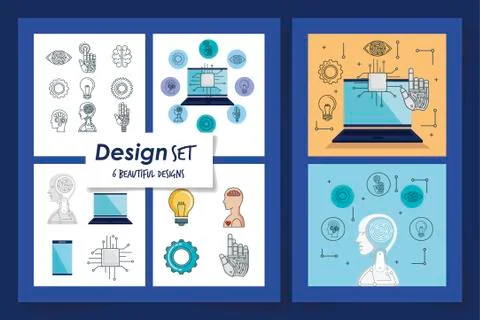 Six designs of artificial intelligence and icons Stock Illustration