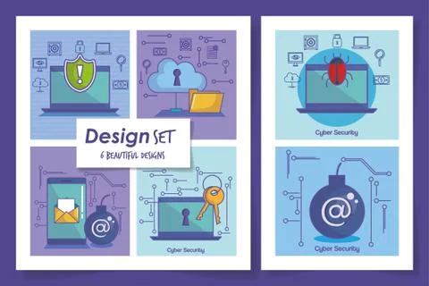 Six designs of cyber security icons Illustrazione stock