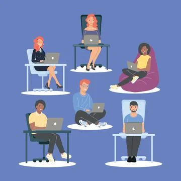 Six developers working Stock Illustration