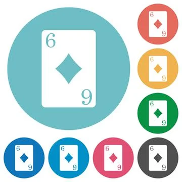 Six of diamonds card flat round icons Stock Illustration