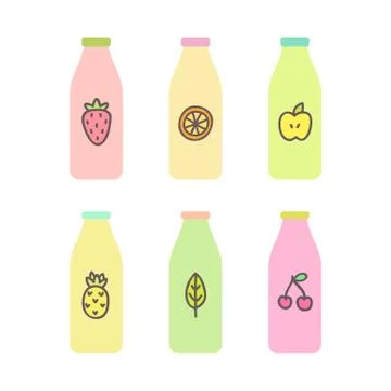 Six different bottles with nice or smoothie. Stock Illustration