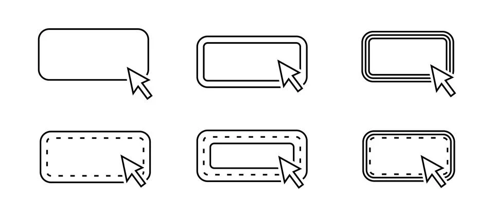 Six different button styles with cursor pointer icons web design Stock Illustration