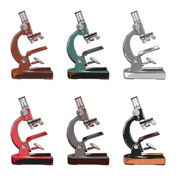 Six different color of microscopes Illustrazione stock