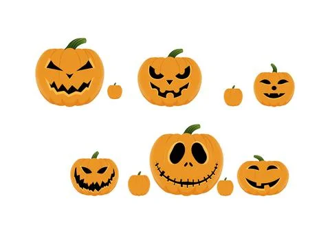 Six different halloween pumpkins isolated on white background Stock Illustration