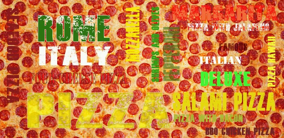 Six different pizza set for menu. Stock Photos