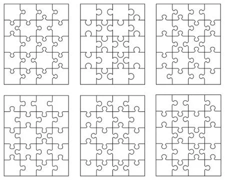 Six different white puzzles Stock Illustration