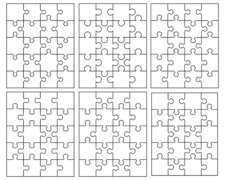Six different white puzzles Stock Illustration