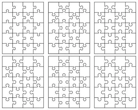 Six different white puzzles Stock Illustration