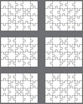 Six different white puzzles Stock Illustration