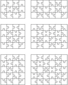 Six different white puzzles Stock Illustration