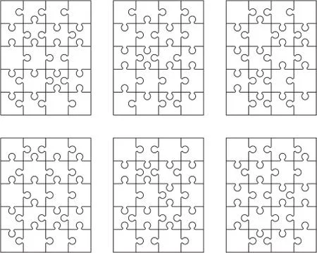 Six different white puzzles Stock Illustration