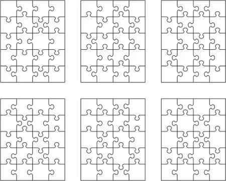 Six different white puzzles Stock Illustration