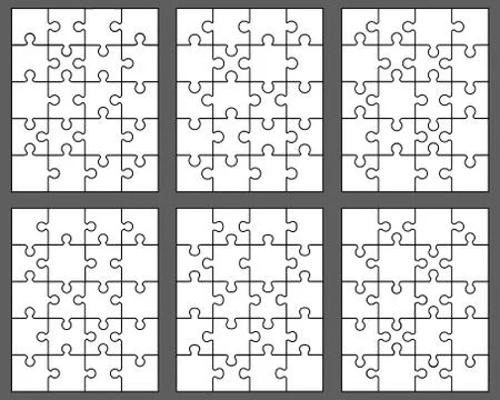 Six different white puzzles Stock Illustration
