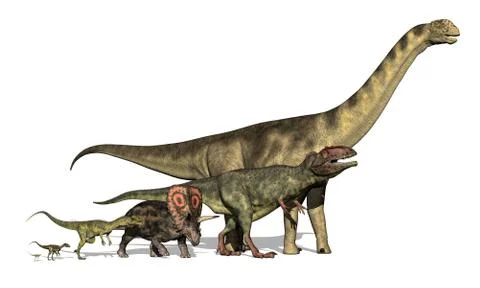 Six Dinosaurs Huge to Tiny Stock Illustration