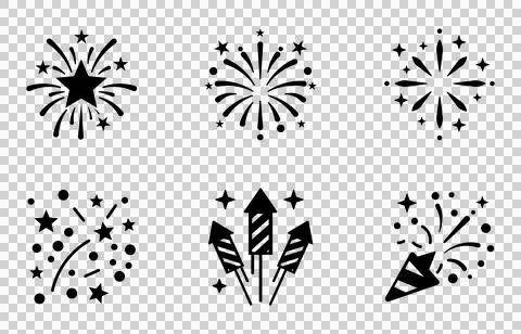 Six distinct firework and sparkler icons. Stockillustratie