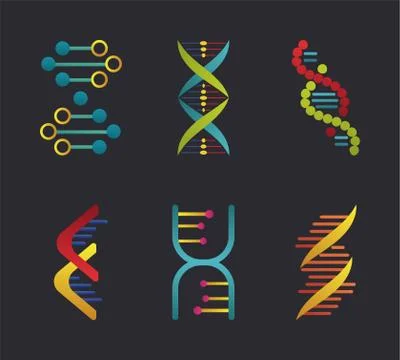 Six dna molecules structures set icons イラスト素材