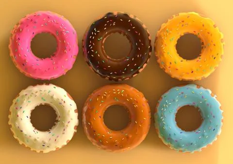 Six doughnuts on a counter Stock Illustration