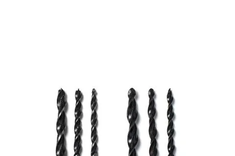 Six Drill bits for drills isolated on white background Foto stock