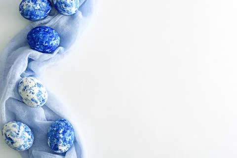 Six Easter eggs in the color of the year-classic blue with gradient effect on Stock Photos
