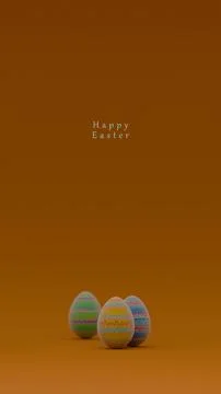 Six Easter eggs with colorful patterns at the bottom of the image on a soli.. Stock Illustration