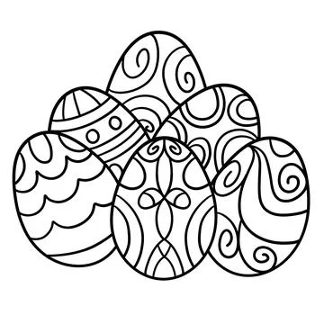 Six Easter Eggs Isolated Coloring Page for Kids Stock Illustration
