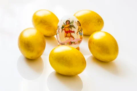 Six easter eggs on the table Stock Photos