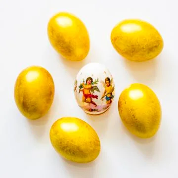 Six easter eggs on the table Stock Photos