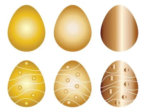 Six Easter eggs vector set in gold and bronze colors Stock Illustration