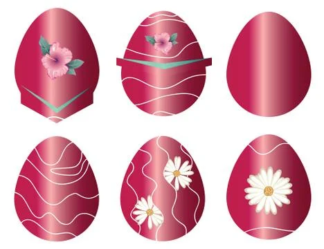 Six Easter eggs vector set with dark pink colors Stock Illustration