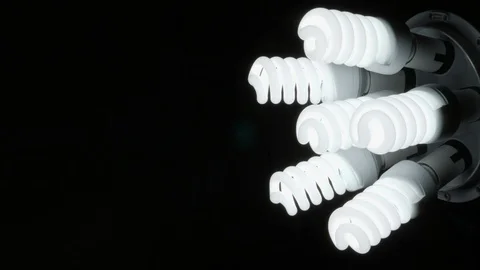 Six eco-energy saving spiral bulbs switch off Stock Footage 101876499