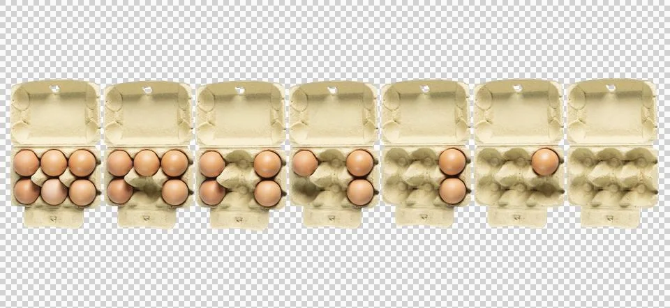 Six eggs in a cardboard container Stock Photos