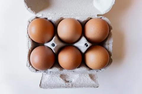Six eggs pack isolated on white background Stock Photos