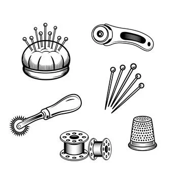 Six essential sewing accessories vector set Stock Illustration