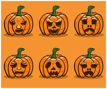 Six Expression Pumpkins Model, Clip Art Vector. Stock Illustration