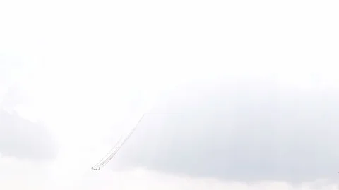 Six fighter jets in the blue sky. A general plan. Aerobatic figures. Airshow. 10 Stock Footage 124143348