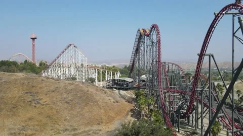 Six Flags Amusement Park Stock Footage 166248887