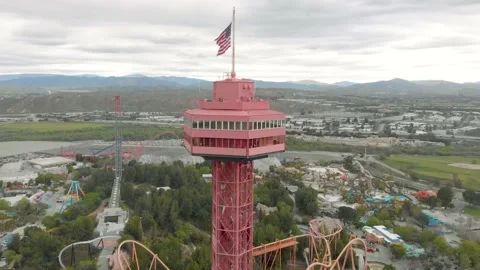 Six Flags Magic Mountain Observation Tower, 4K Orbit Stock Footage 148895162