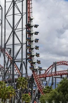 Six Flags Magic Mountain Six Flags Hurricane Harbor, X2 roller coaster Stock Photos