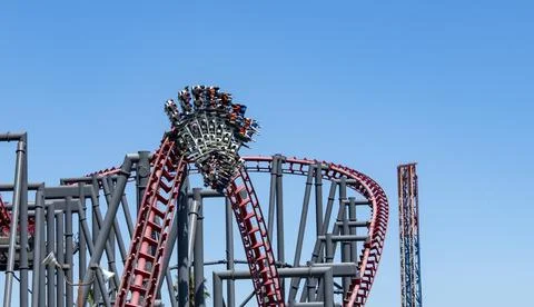 Six Flags Magic Mountain Six Flags Hurricane Harbor theme park X2 roller coaster Stock Photos