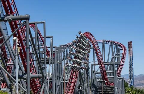 Six Flags Magic Mountain Six Flags Hurricane Harbor, X2 roller coaster Stock Photos