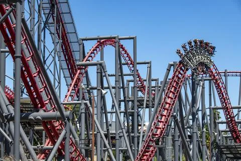 Six Flags Magic Mountain Six Flags Hurricane Harbor theme park X2 roller coaster Stock Photos
