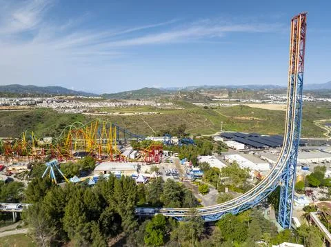Six Flags Magic Mountain Six Flags Hurricane Harbor theme park, Superman ride Stock Photos