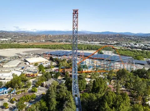 Six Flags Magic Mountain Six Flags Hurricane Harbor theme park, Superman ride Stock Photos