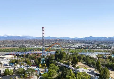 Six Flags Magic Mountain Six Flags Hurricane Harbor theme park, Superman ride Stock Photos