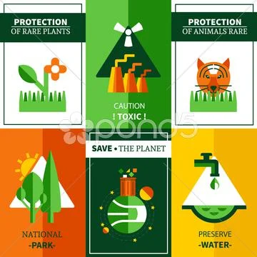 Six Flat Ecology Posters Set Stock Illustration