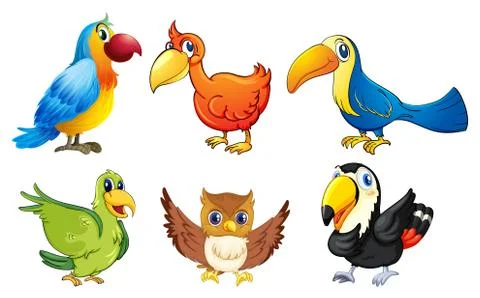 Six flying birds Stock Illustration