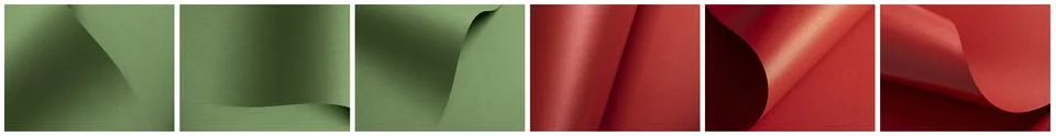 Six folded sheets reveal soft green and rich red curves with satin depth, s.. Stock Photos
