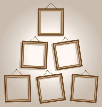 Six frames on wall on brown Stock Illustration
