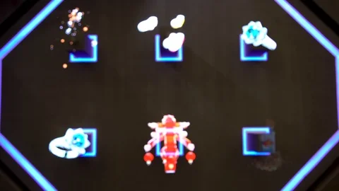 Six futuristic digital interfaces being presented at the same time on a small Stock Footage 96225878